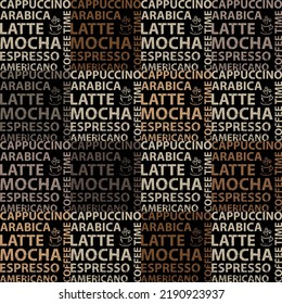 coffee writing seamless pattern for background, decoration, fabric motif, product packaging, texture, wallpaper. suitable for coffee shop decoration