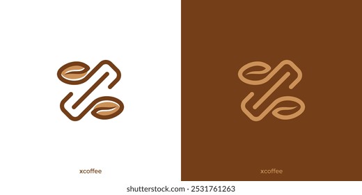 Logo Coffee X. Café em grão e letra X ou Z com estilo minimalista. Logotipo X Café, Ícone, Símbolo, Vetor, Inspiração Design.