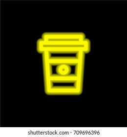 Coffee yellow glowing neon ui ux icon. Glowing sign logo vector