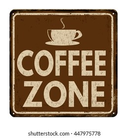 Coffee zone vintage rusty metal sign on a white background, vector illustration