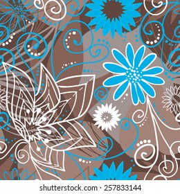 Coffee-and-blue floral pattern. Vector illustration