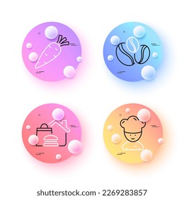 Coffee-berry beans, Food delivery and Carrot minimal line icons. 3d spheres or balls buttons. Cooking chef icons. For web, application, printing. Coffee beans, Home food, Fresh vegetable. Vector