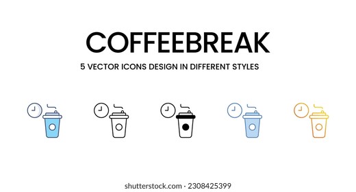Diseño de iconos de Coffeebreak en cinco estilos con pulsación editable. Línea, Sólido, Línea plana, Color de tono Duo y Línea de degradado de color. Adecuado para diseño de páginas Web, aplicaciones móviles, UI, UX y GUI.