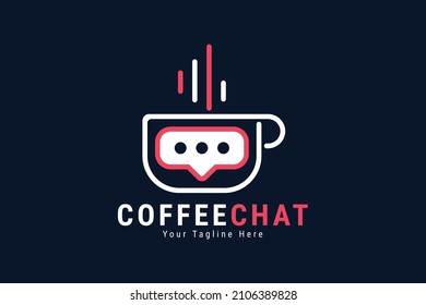 CoffeeChat Logo Design Template | Coffee Shop, Café, Coffee Point Vector Logo Concept | Messaging, Conversation, text, Chatting