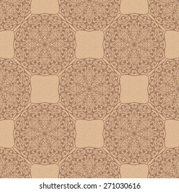 Coffee-colored seamless pattern with arabic arabesque motif and damask element. Vintage decorative vector design for wrapping, label, menu, invitations, greeting cards and others. 
