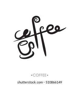 Coffee.colorful lettering on black background. Decorative letter. Hand drawn lettering. Vector hand-painted illustration. Decorative inscription. Morning coffee. Coffee break. 