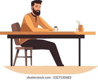 Coffee-fueled focus: A man sits with a cup, ready for a productive day. Vector illustration.