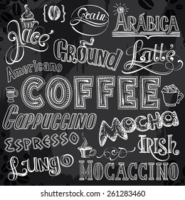 Coffeehouse Chalk-drawing Lettering: different Sorts of Coffee