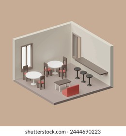 Coffeehouse, coffee shop or cafe concept. Realistic 3d object cartoon style.