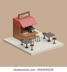 Coffeehouse, coffee shop or cafe concept. Realistic 3d object cartoon style.