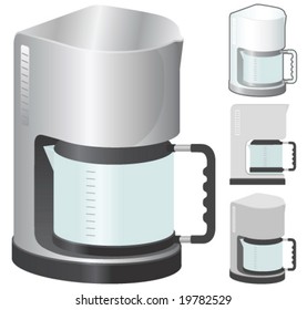 Coffeemaker in 4 variation. Chrome, white, 2D and without gradients.