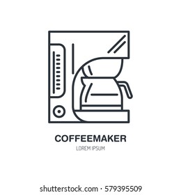 Coffeemaker, coffe machine vector line icon. Barista equipment linear logo. Outline symbol for cafe, bar, shop.