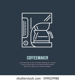 Coffeemaker, coffe machine vector line icon. Barista equipment linear logo. Outline symbol for cafe, bar, shop