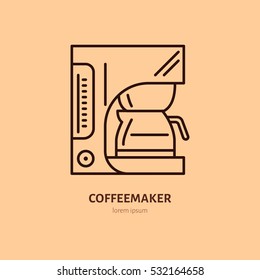 Coffeemaker, coffee machine vector line icon. Barista equipment linear logo. Outline symbol for cafe, bar, shop