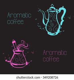 Coffee-maker and coffee pot. Sketch. Vector isolated illustration. 