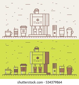 Coffeemaker with Different Cups - Outline Icons