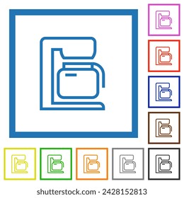 Coffeemaker outline flat color icons in square frames on white background