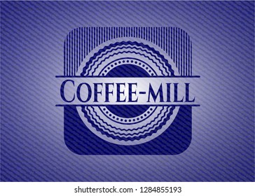 Coffee-mill emblem with denim texture