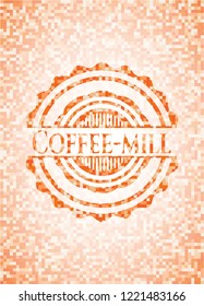 Coffee-mill orange mosaic emblem with background