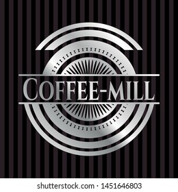 Coffee-mill silvery badge or emblem. Vector Illustration. Mosaic.