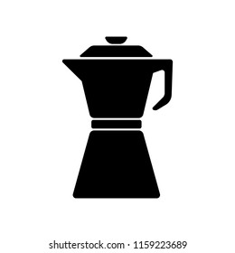 Coffeepot glyph. Coffeepot icon for web and app. Coffee pot or coffee maker. Coffeemaker icon. Vector kitchenware, appliances. Drink elements isolated on white background.