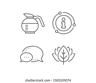 Coffeepot line icon. Chat bubble, info sign elements. Coffee Hot drink sign. Brewed fresh beverage symbol. Linear coffeepot outline icon. Information bubble. Vector