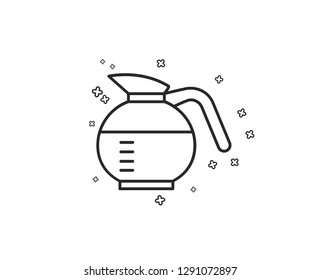 Coffeepot line icon. Coffee Hot drink sign. Brewed fresh beverage symbol. Geometric shapes. Random cross elements. Linear Coffeepot icon design. Vector