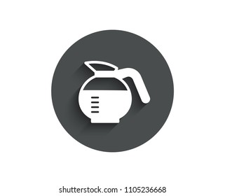 Coffeepot simple icon. Coffee Hot drink sign. Brewed fresh beverage symbol. Circle flat button with shadow. Vector