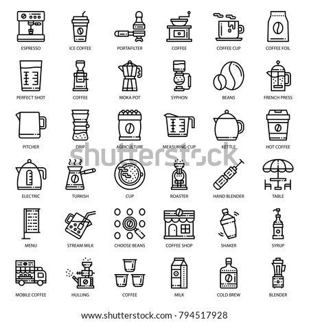 coffee's equipment icon set, isolated on white background