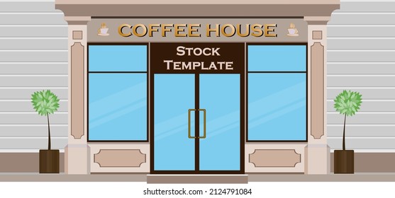 Coffeeshop Building Illustration Concept Design. Coffee House Facade. Cafe Small Business Front View Vector.