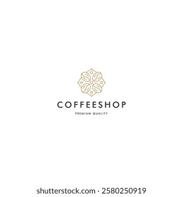 Coffeeshop with line art style logo icon design template flat vector