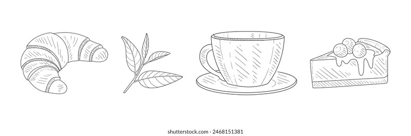 Conjunto de Vectores de dibujo de objeto lineal y elemento de Coffeeshop