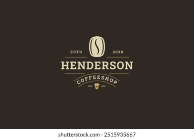 Café da manhã bebida cafeína tirar retro logotipo projeto modelo vetor ilustração plana. Café fresco feijão natural com xícara de papel para ir café da manhã aroma beber logotipo minimalista