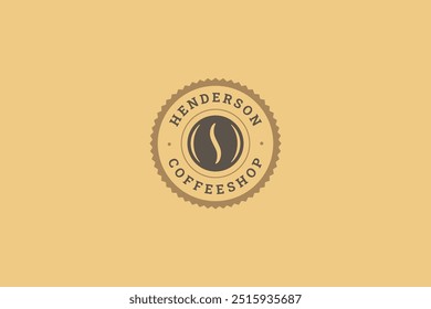 Coffeeshop natural coffee bean circle seal stamp old style logo design template vector flat illustration. Caffeine morning aroma strong drink menu shop store cafe minimalist creative logotype