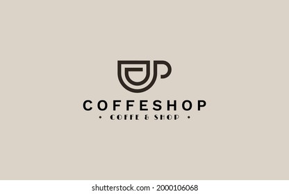 Coffeeshop Sign With Spiral Mug | Coffee Tea Symbol Logo For Food Or Drink