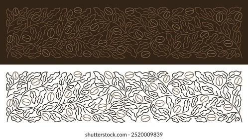 Coffee-Themed Vector Design with Botanical Ornament Background. Vector editable outline line stroke.