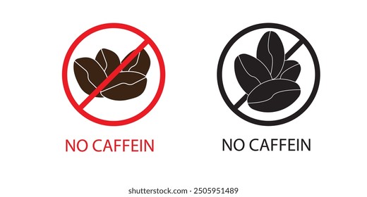 coffein-freies Symbol Flaches Set in schwarz-weißer Farbe Umrissvektor