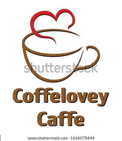 Coffelovey Caffe logo icon vector illustration isolated on white background. Silhouette of a cup with love shape with Coffelovey Caffe word. Suitable logo icon for coffee caffe or coffeshop.