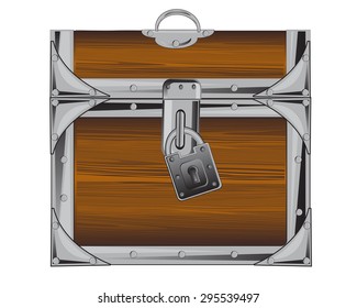 Coffer on lock on white background is insulated