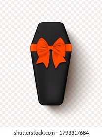 Coffin con un arco aislado en un fondo transparente. Caja de regalo realista. Ilustración del vector