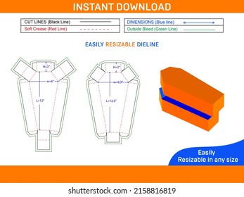Coffin boxes with lid die cut template and 3D coffin box 