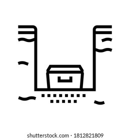 coffin in burial pit line icon vector. coffin in burial pit sign. isolated contour symbol black illustration