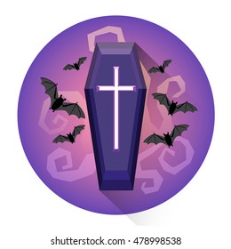 Coffin Cemetery Grave Halloween Holiday Icon Flat Vector Illustration