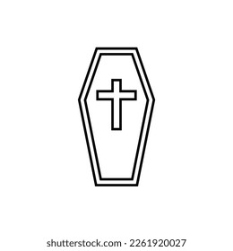 Coffin with christian catholic cross simple line logo design