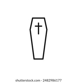 Coffin with christian cross icon logo sign vector outline