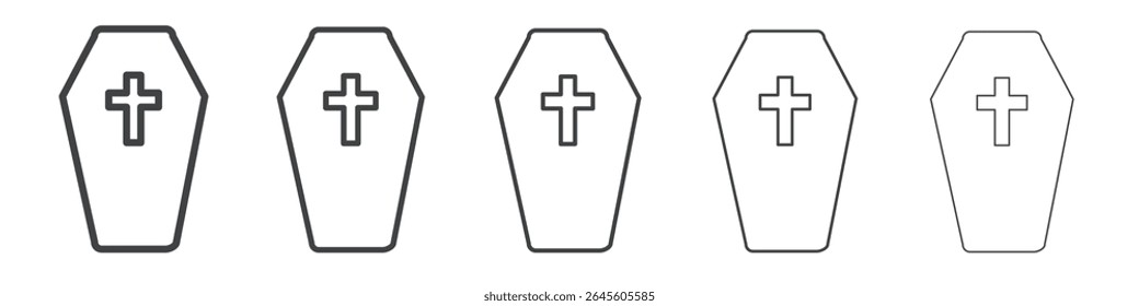 Coffin with christian cross icon outline ilustration vector symbol