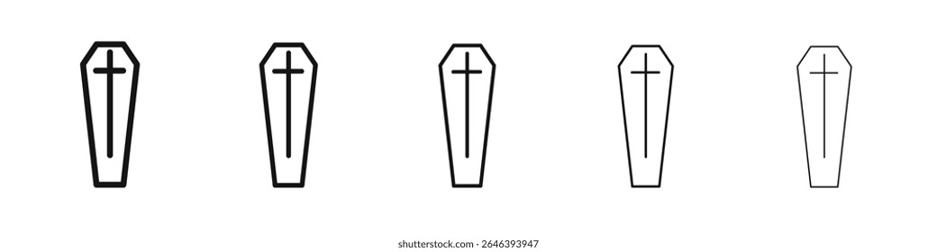 Coffin with christian cross icon vector outline set illustration sign