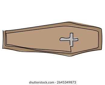 Coffin in continuous line drawing on white background.