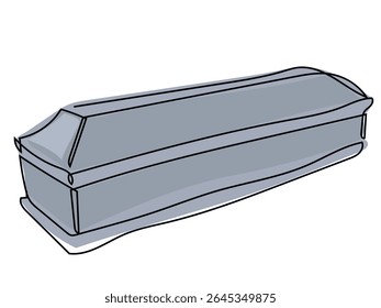Coffin in continuous line drawing on white background.