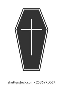 Coffin with cross. Casket silhouette icon symbol. Funeral sign. Vector illustration image.